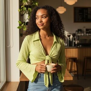Bear Dance Lime Tie-Front Blouse